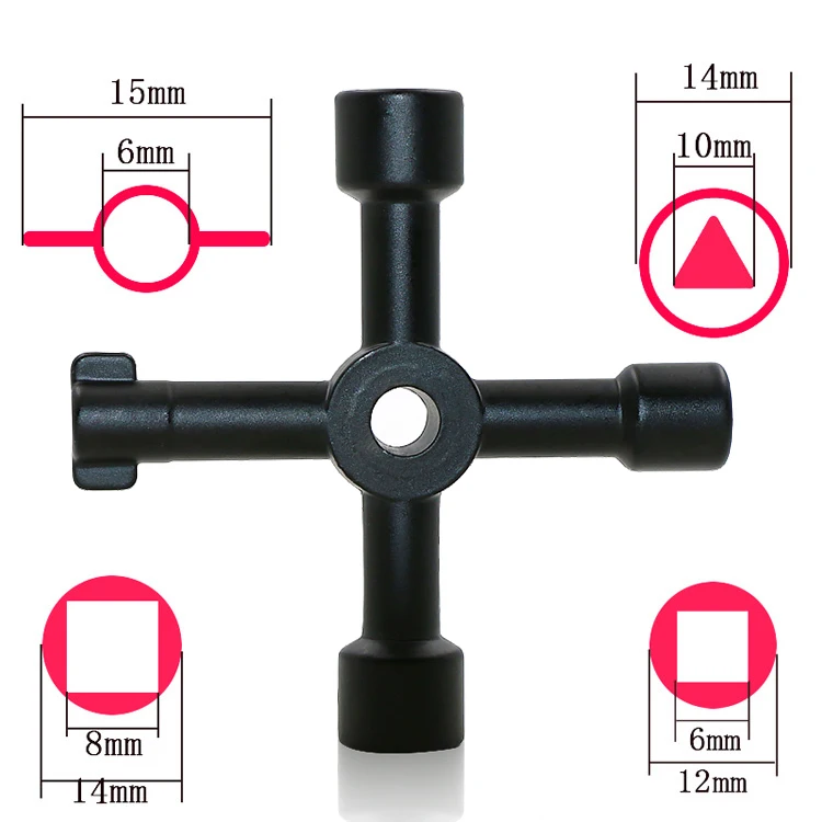 4 Way Service Utility Key 4 In1 Square Universal Cross Key Plumber Keys