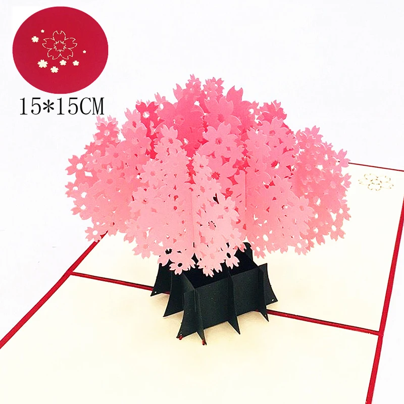  1pcs Laser Cut 3D Pop Up Greeting Cards Cherry Blossoms With Envelope Invitation Post Card For Than - 32967339688