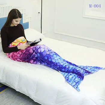 

CAMMITEVER Mermaid Tail Blanket Child Adult Girl Sofa Handmade Children Yarn Knitted Crochet Kids Home Decor Sleep