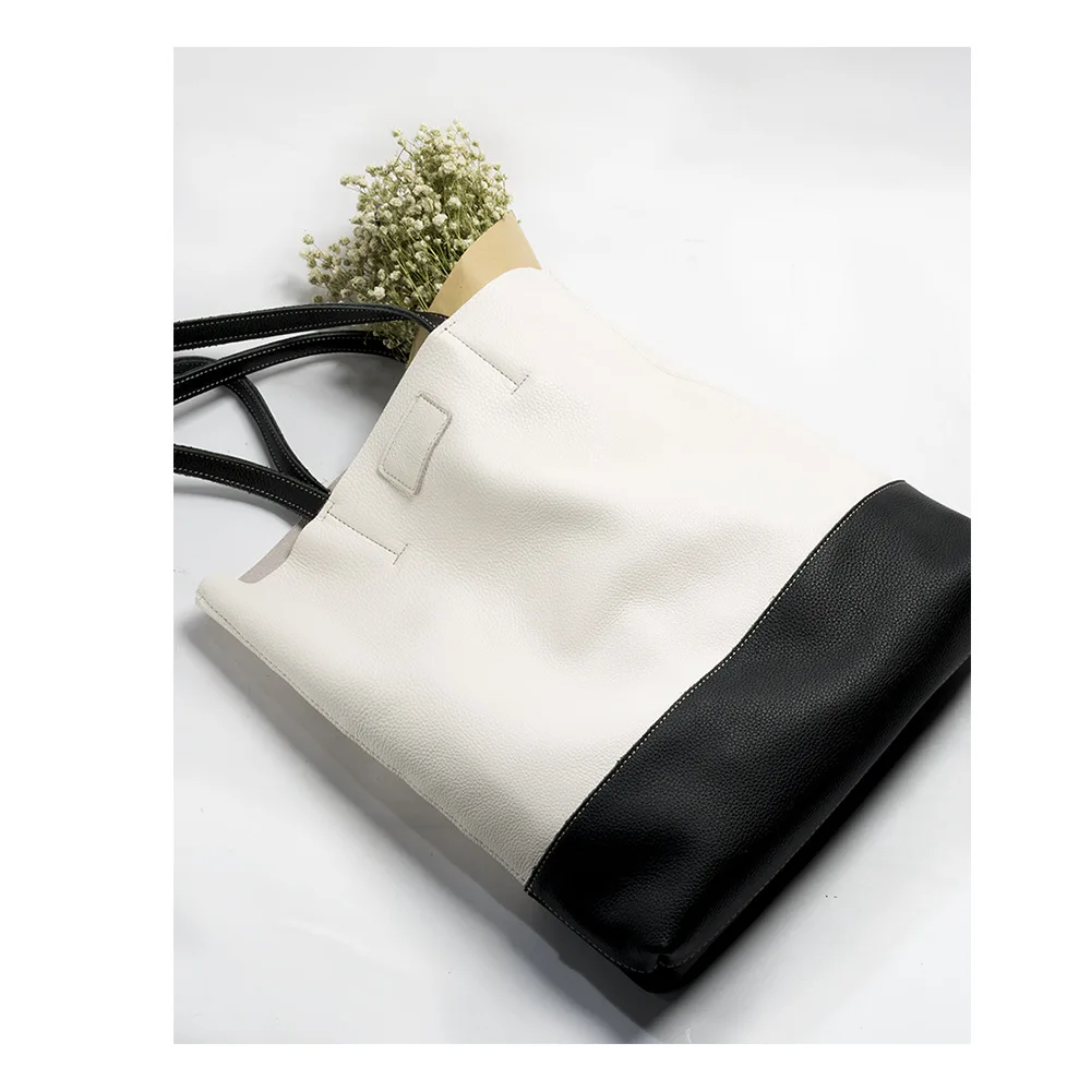 Женские сумки из натуральной кожи, черная и белая женская сумка-тоут, Большая вместительная Мягкая Натуральная Воловья кожа, сумка через плечо для женщин