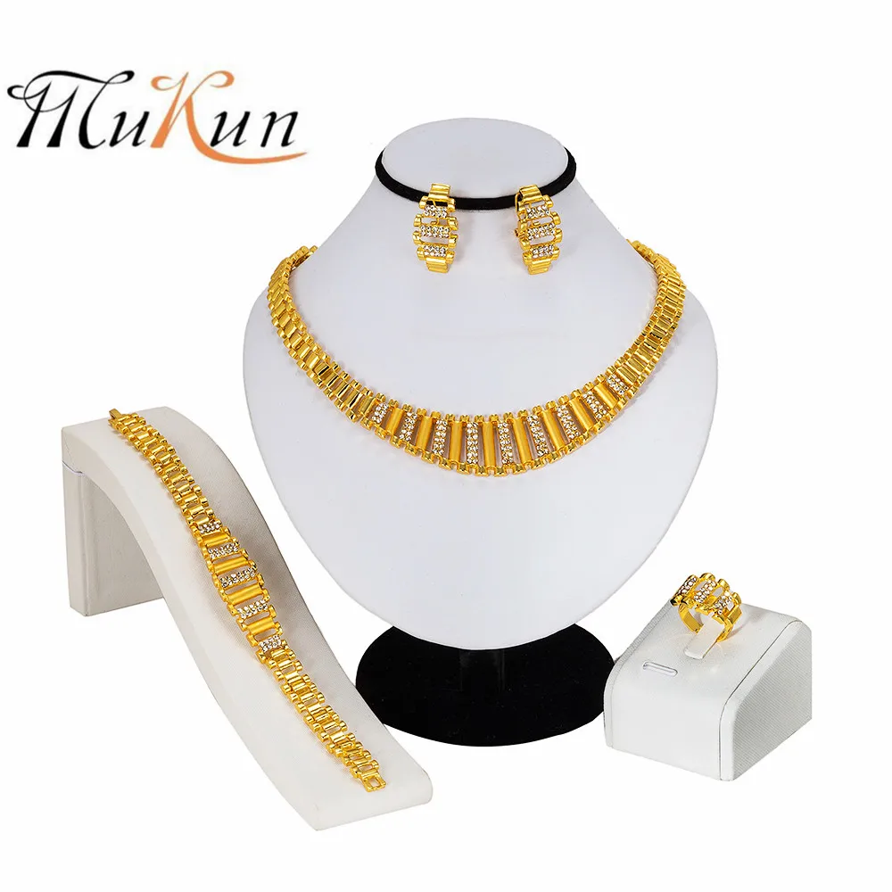 

MUKUN African Beads Jewelry Set Crystal Costume Nigerian Wedding Jewelry Sets For Women Vintage Charms Gold Color Necklace Set