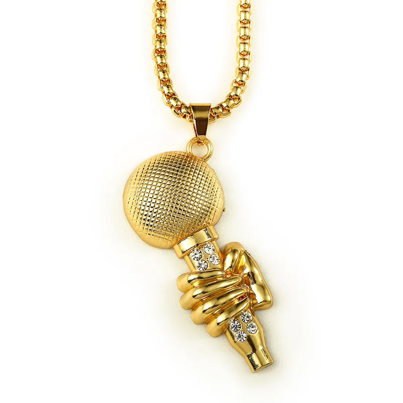 New fashion personality high quality inlaid crystal microphone necklace
