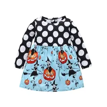 2018 Autumn Girls Dresses Princess Party Dress For Girls Teenagers Pumpkin Polka Dot Pattern Printed Baby Girl Clothes