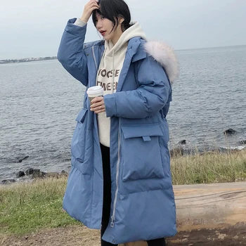 

Winter White Jacket Coat Women 2019 New Hot Style Fur Hooded Plus Size Fashion Long Down Cotton Parkas Lady Top Female HJ204