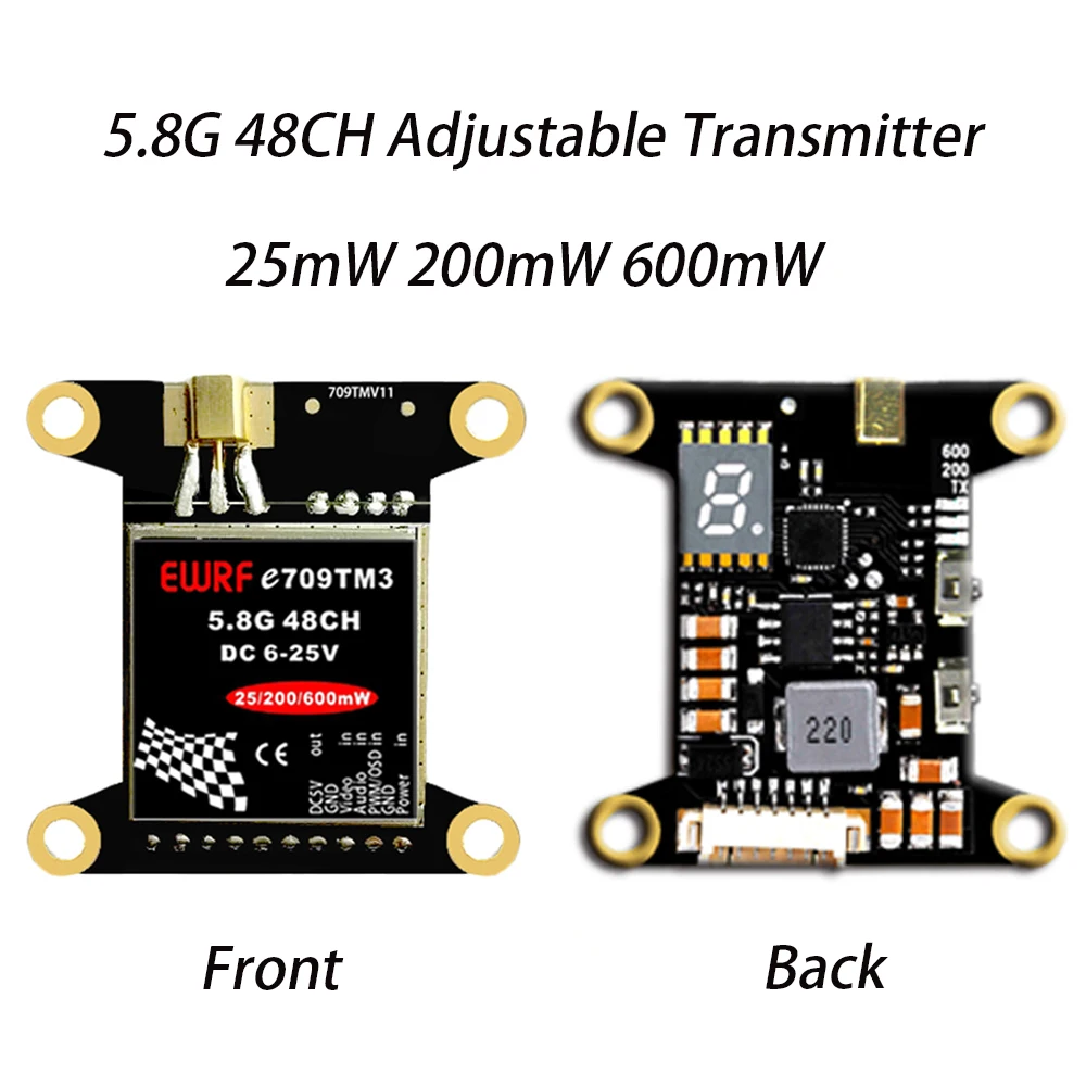 Новый E709TM3 5 8G 48CH 25mW 200mW 600mW регулируемый передатчик AV с монтажным отверстием для