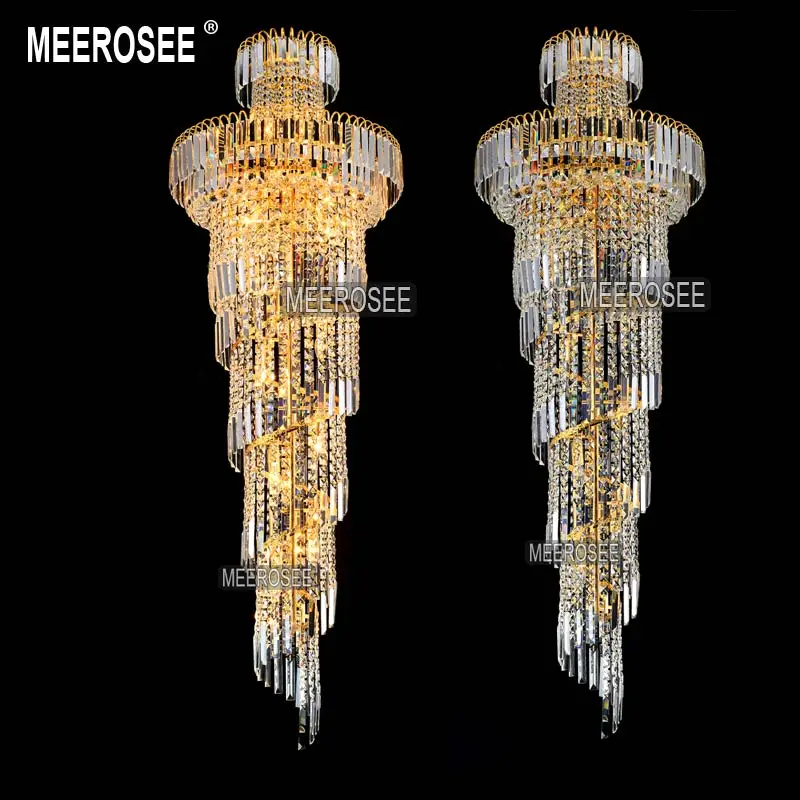 

Long Spiral Gold or Silver Crystal Chandelier Lighting Fixture Lustre Crystal Hanging Lamp for Restaurant Hotel Lobby MD8500