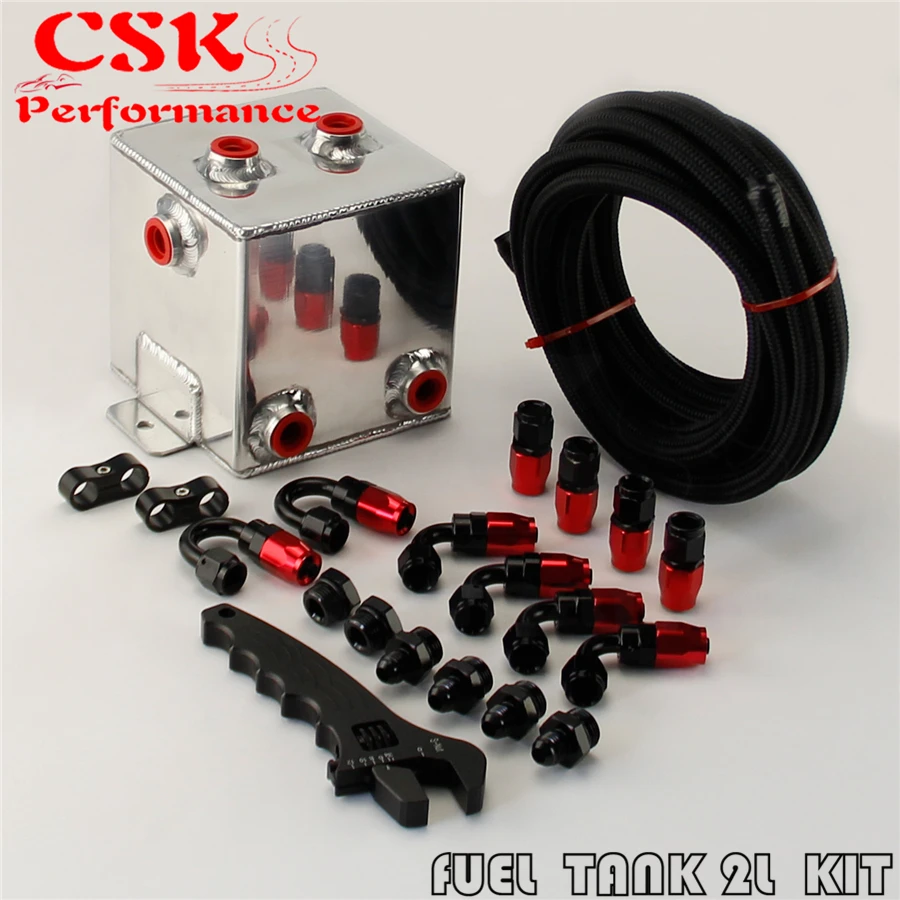 2 Litre Aluminum Fuel Surge Tank 2000ml Swirl Pot System Kit + wrench