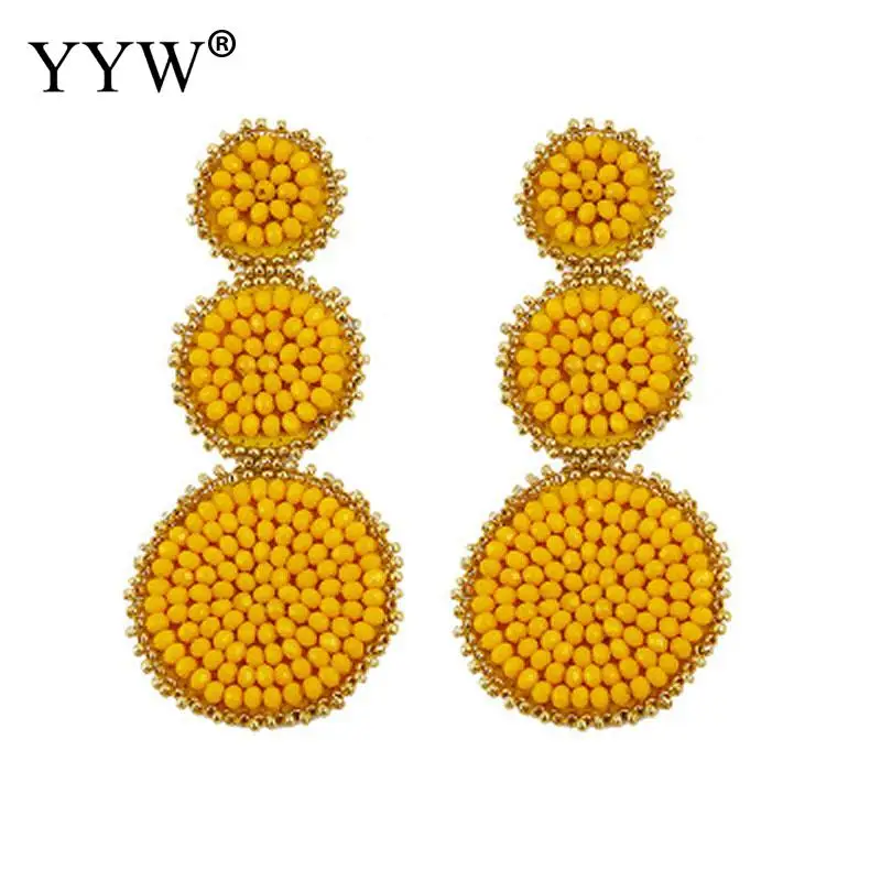 

YYW Summer Colorful Beads Handmade Earrings for Women Fashion Beach Large Big Hoop Earrings Girls Wedding Hanging Earrings Gift