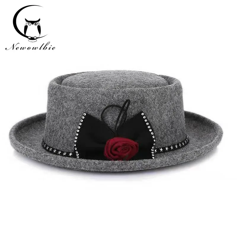 

2020 fashion men and women hat flip jazz hat retro popular wool felt hat flat top hat outdoor leisure hat
