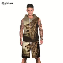 3D принт Лев печатных мужчин/женщин спортивный костюм без рукавов футболки и короткие брюки набор Harajuku пуловер с капюшоном Casula мужские наборы