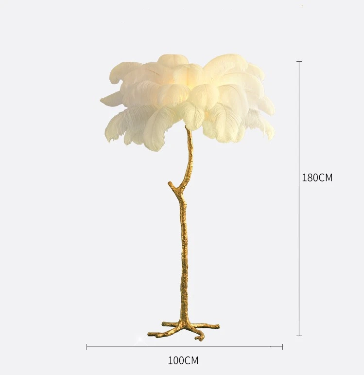 Современные страусиные перья ветви торшер медная стоящая лампа для гостиной спальни напольные светильники домашний декор освещение в помещении