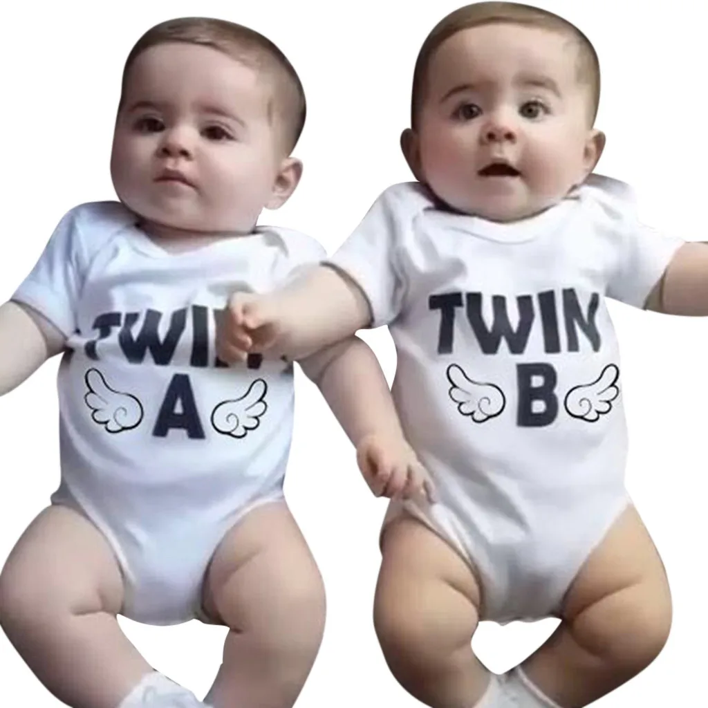 

Newborn Infant Baby Romper Boys Girls Fashion Short Sleeve Letter Casual O Neck Twins Romper Clothes roupa infantil