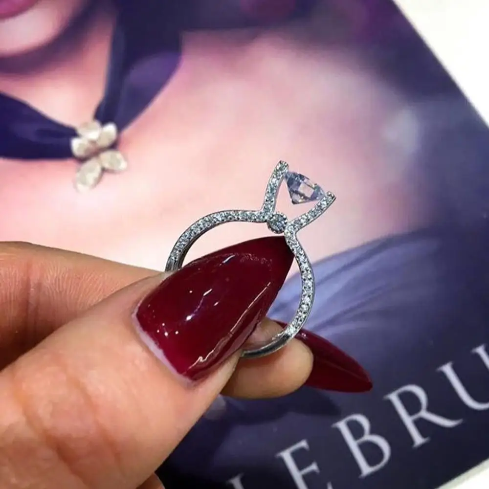 Классическое роскошное Настоящее твердое 925 пробы Серебряное кольцо 10 сердца, стрелы, циркония, обручальные ювелирные кольца для женщин