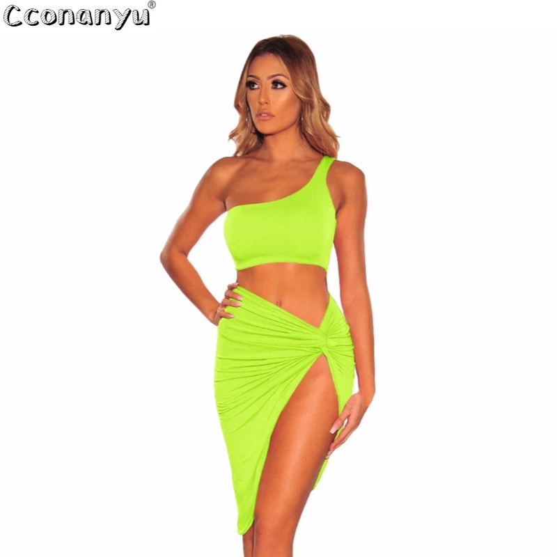 

Beach Womens Sets Two Piece 2019 Summer Sexy One Shoulder Sleeveless Backless White 2 Piece Shorts Set Women Pencil Skirt