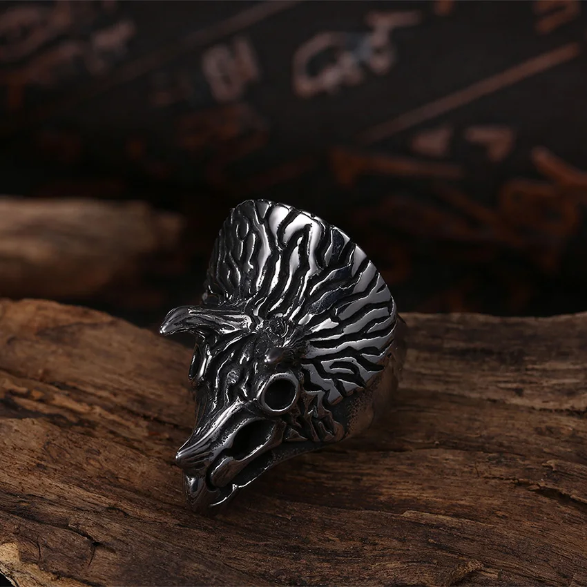 Stainless Steel Ring unicorn wide Punk Big Size rings Vintage Biker Large Antique Men's Rings For Seal men Rock mens Jewelry