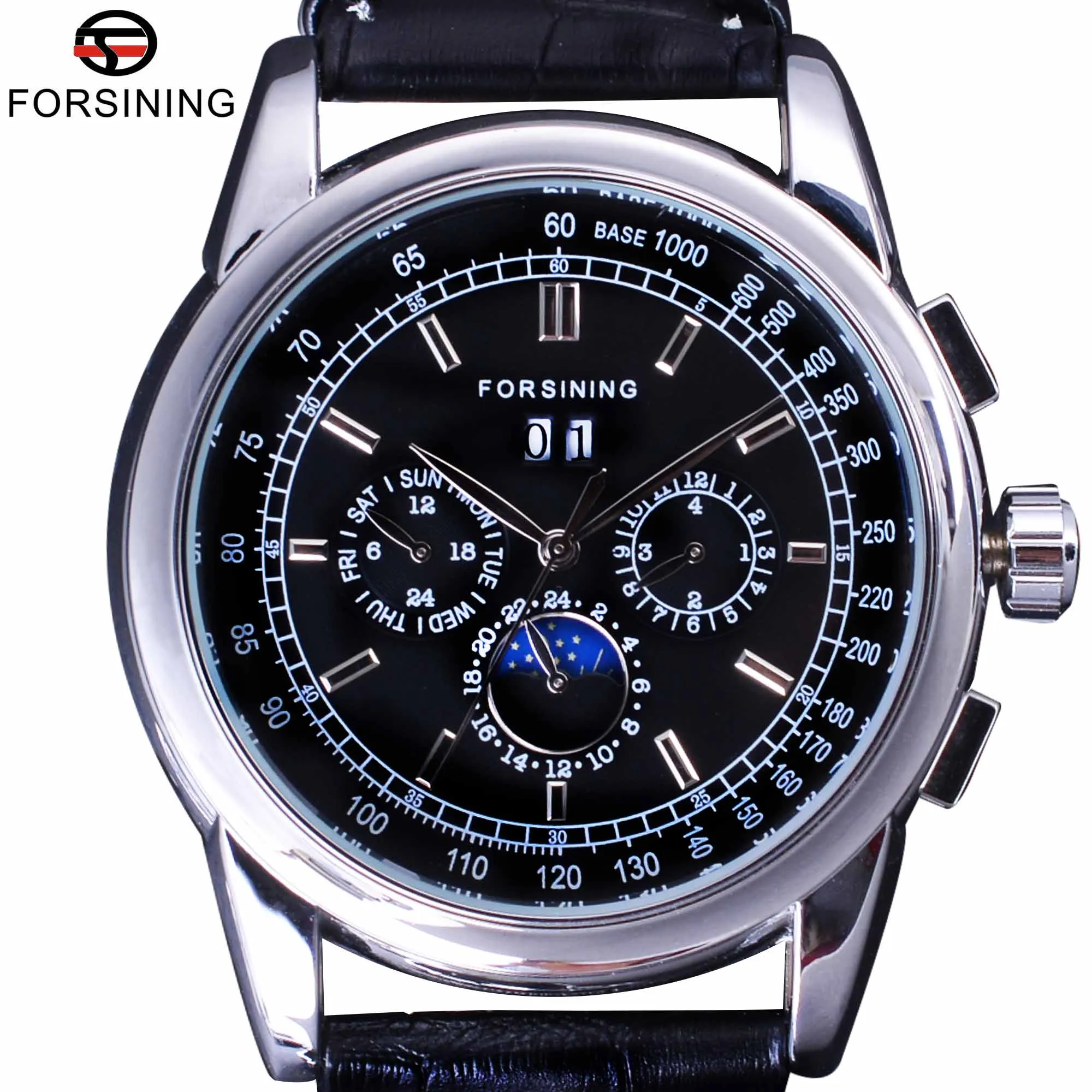 Forsining Luxury Moon Phase Design ShangHai Movement Fashion Casual Wear Automatic Watch Scale Dial Mens Watch Top Brand Luxury