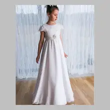 Великолепные Платья с цветочным узором для девочек г. новое поступление, кружевные платья с короткими рукавами и поясом длиной до пола, недорогие пышные платья