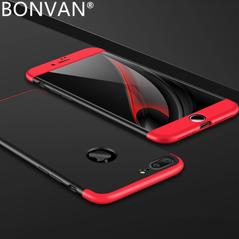 

BONVAN 3 in 1 Smartphone Case for iPhone 7 8 6 6s Plus Whole Protective Scrub Shell Hard Matte Full Cover Case for iPhone X Capa