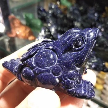 

Natural blue gold sand quartz stone hand-carved auspicious toad as a home decoration can bring wealth