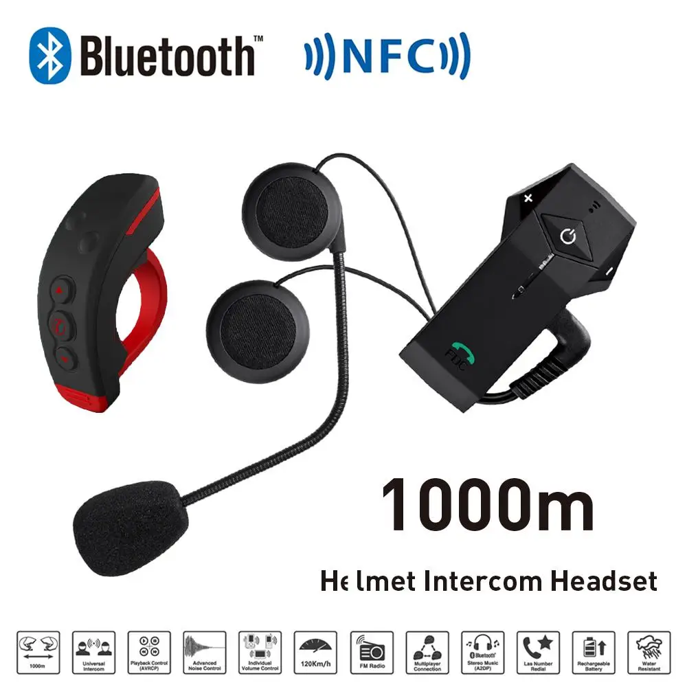 Intercomunicador Bluetooth para casco de motocicleta, auriculares con NFC, FM, Functon + remoto L3, 1 Juego|interphone headset|motorcycle helmet bluetoothbluetooth intercom -