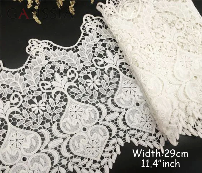 

1meter/lot Width:29cm Beautiful white flower design water soluble lace trims Embroidered chemical lace (ss-626)