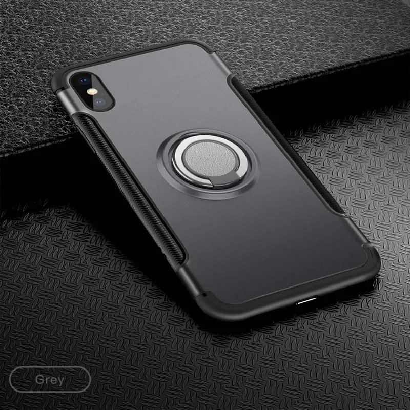 Shockproof Case For iPhone 13 12 11Pro 7 8 Plus X XR XS Max Silicone&PC Back Cover With Magnet Car Holder Metal Phone Ring Stand cool iphone 12 cases