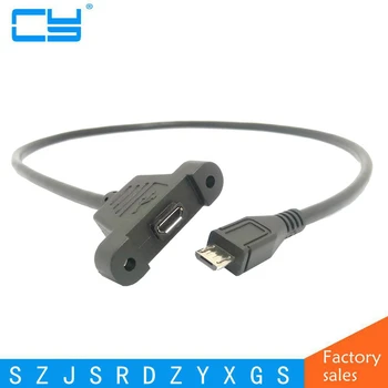 

100pcs/Lot Screw Lock Panel Mount Micro USB 2.0 Type B Male to Female Extension Data Sync Power Charge Cable Screws Shielding