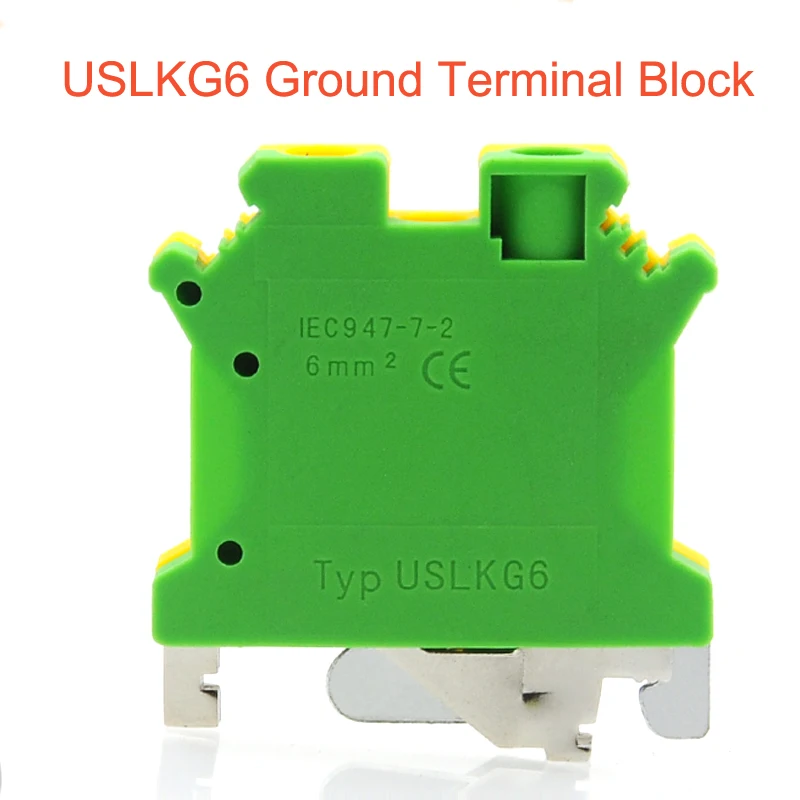 

USLKG6 Ground Terminal blocks DIN Rail Screw Type Terminal Blocks UK-6N yellow green Earthing morsettiera connector 6mm2 bornier