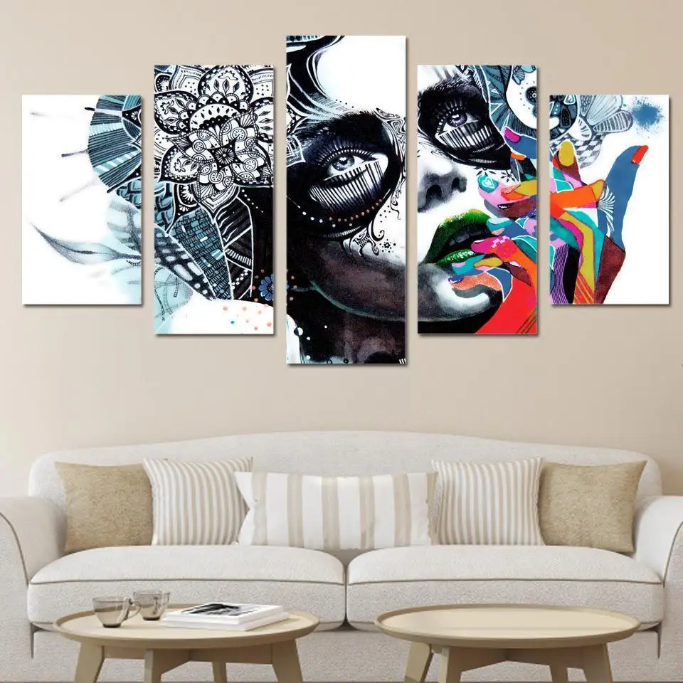 

PSYCHEDELIC WOMAN ART CANVAS- 5 PIECE CANVAS PAINTING dorp shipping