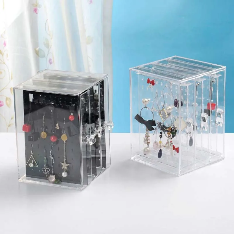 

New Fashion PS Material Jewelry Display Holds Up Earrings Earring Holder Organizer Earring Showcase Stand Box 3 Storage Drawers