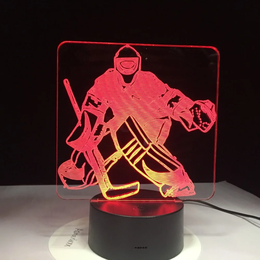 Ice Hockey Player Sport 3D Lamp 7 Colorful LED Night Light USB Bedroom Sleep Lighting Gifts for