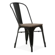 Металлический черный боковой стул с Elm деревянным сиденьем