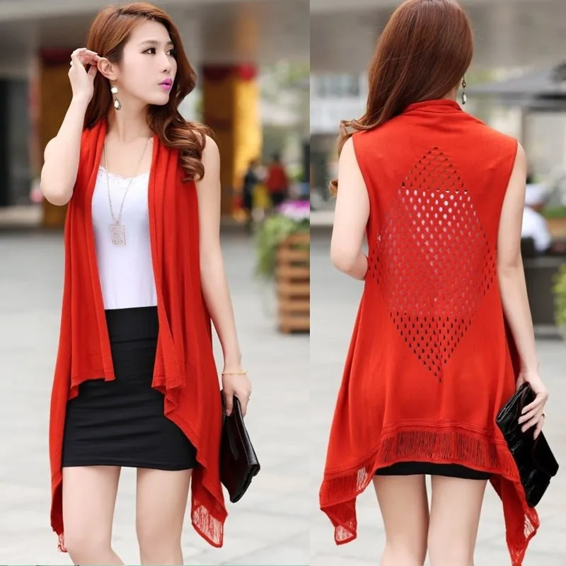 red summer cardigan