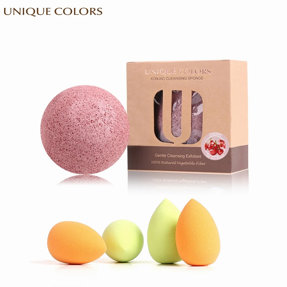 

UNIQUE COLORS Konjac Sponge Beauty 100% Natural Konjac Cosmetic Puff With 4Pcs Makeup Sponge Facial exfoliating clean Sponge