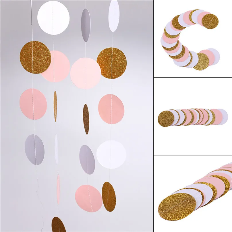 Glitter Circle Polka Dots Garland Banner Bunting Party Decor Pink White Gold home decor Grand Event Banners Streamers #25j10 (27)