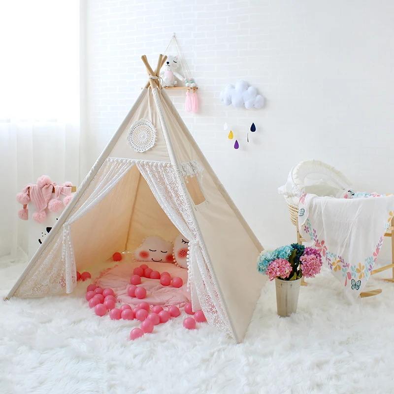 Кружевная палатка teepee детские игрушки в помещении игровая комната для детей Tipi девочек игровой домик детский холст игровой дом для детей Продукты 4 полюса