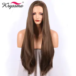 Темно-коричневый синтетический Синтетические волосы на кружеве парик длинные прямые коричневые парики для Для женщин 24 дюйм(ов)