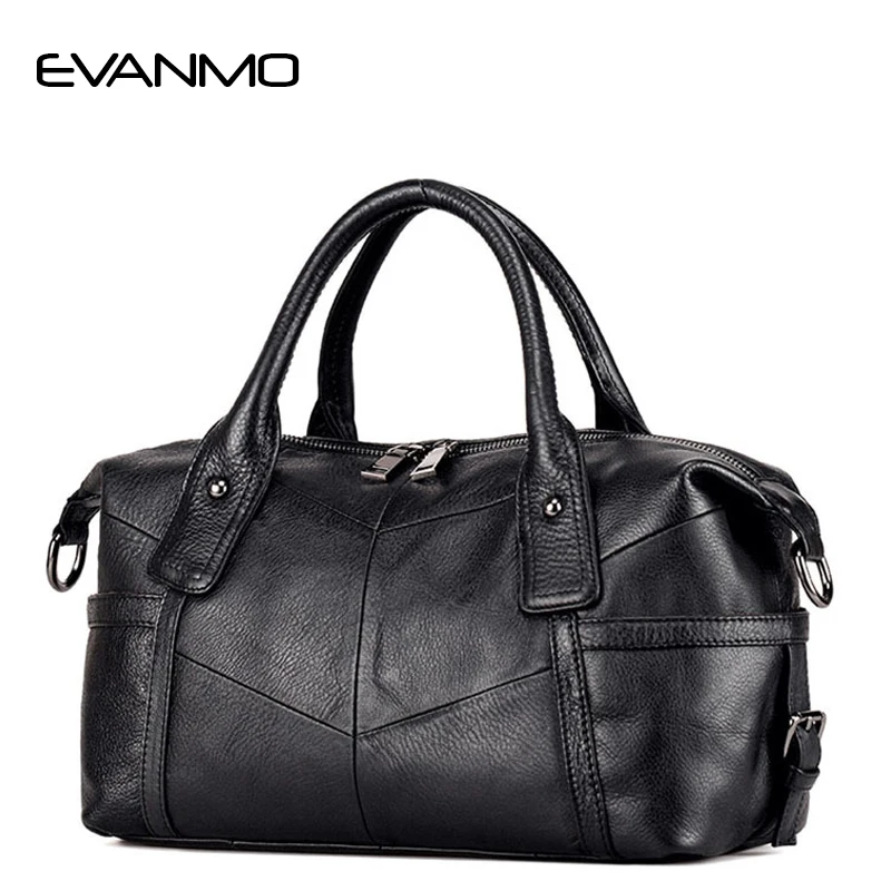 High end Real Boston Polyester Soft Women Genuine Leather Handbag
