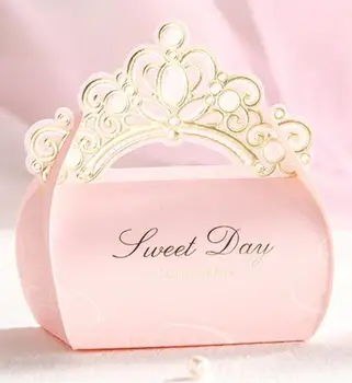 

Bronzing crown favor box bomboniere for wedding party, birthday engagement candy boxes chocolate gift packaging,50PCS