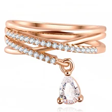 Nueva Anel moda Feminino de múltiples capas cruz cristal de la boda gota de agua del anillo Anillos Mujer joyería fina del Zircon Anillos para mujeres