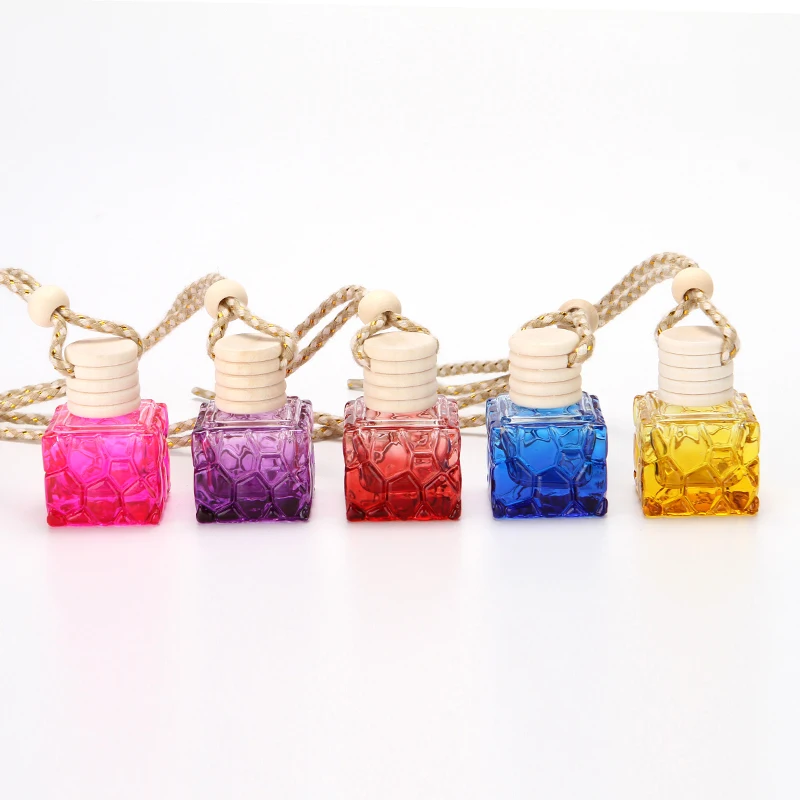 

Beatiful Color 10ml Water Cube Car Pendant Empty Glass Bottle Car Perfume Bottle 100PCS/LOT