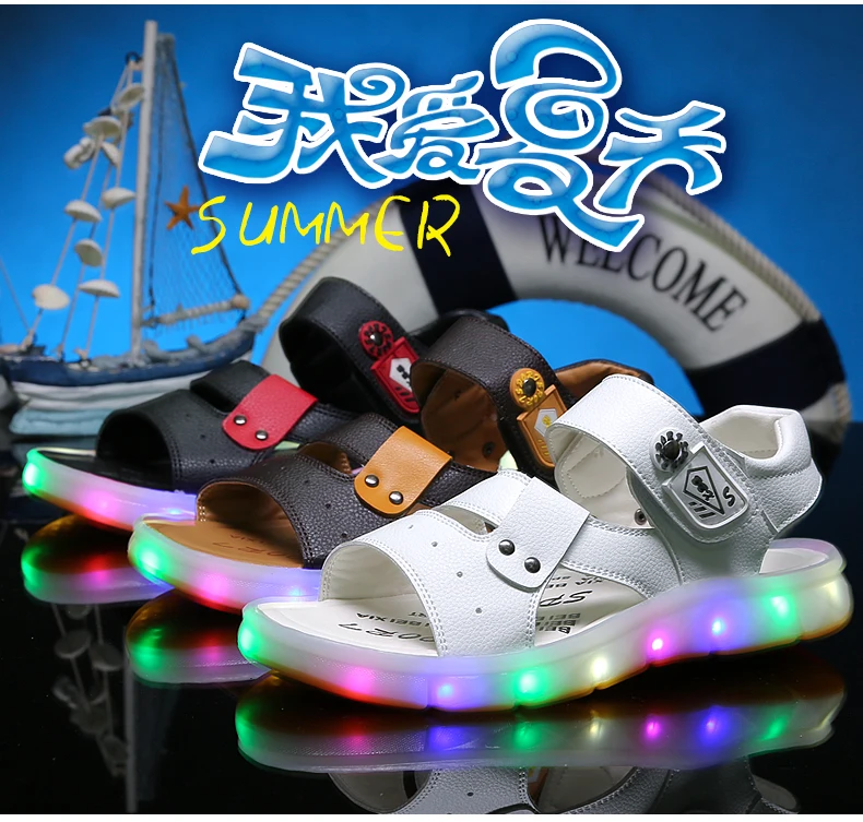 UncleJerry/Детские светящиеся сандалии; модная пляжная обувь для девочек и женщин; заряжаемые через USB сандалии; удобная мягкая детская обувь