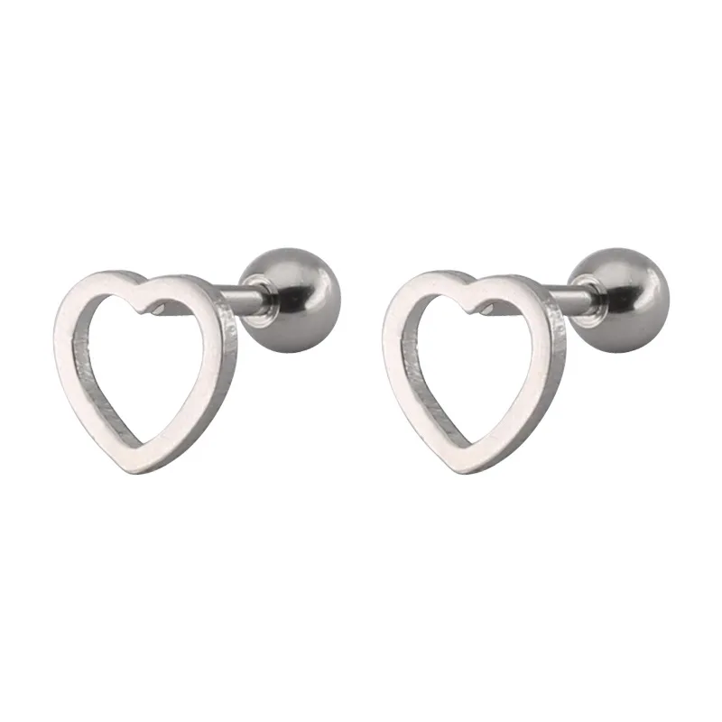 Fashion Heart Shaped Stud Earrings Women Stainless Steel Black&Gold