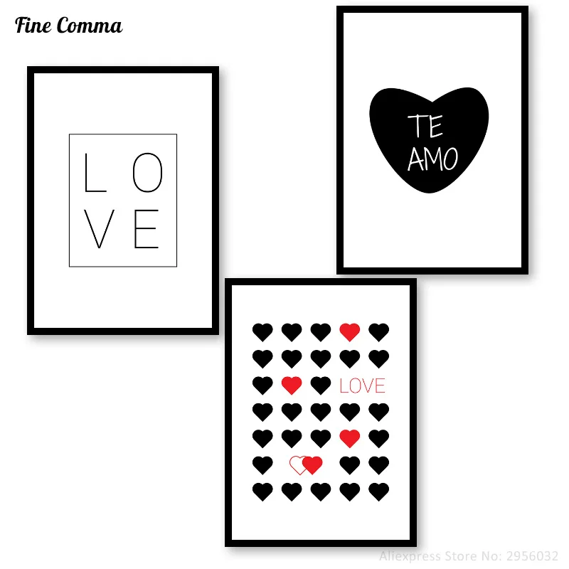 Te Amo Love Heart Print Минималистичная печать на стену холст искусство для девочек