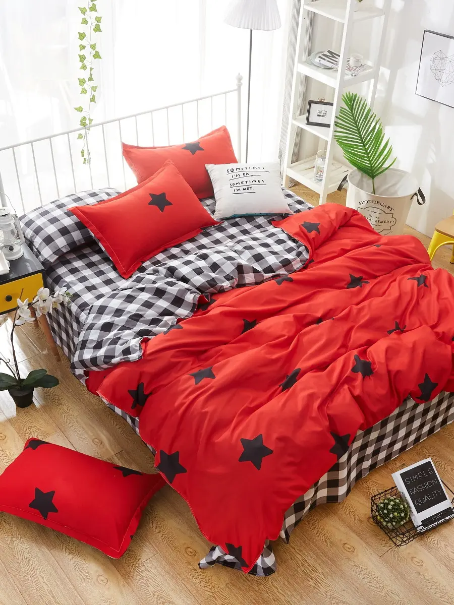 

3/4 Pcs Duvet Covers Modern Simple Style Soft Bed Sheet Set