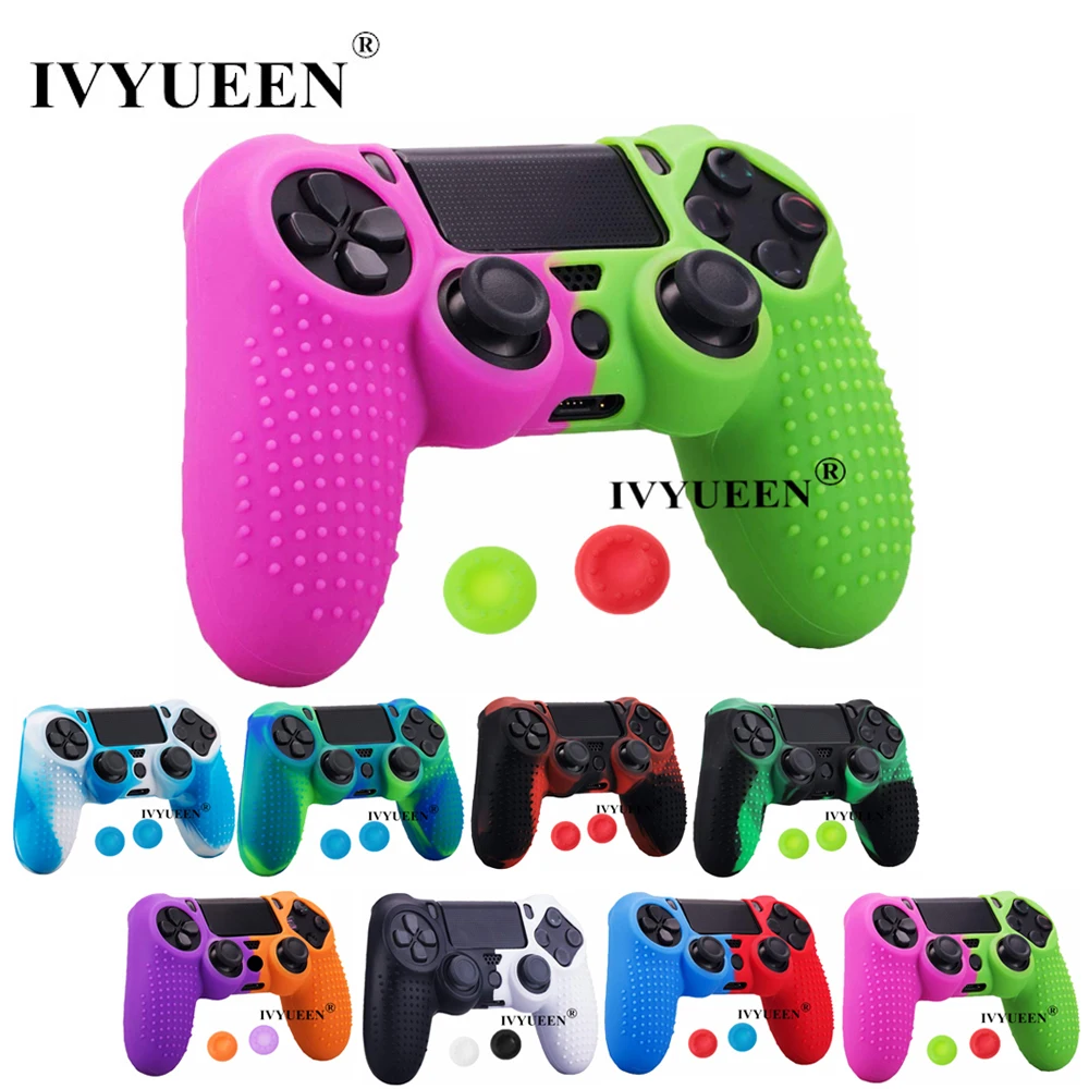 

IVYUEEN Silicone Cover Skin for Dualshock 4 PS4 Pro Slim Controller Case and Thumb Grips Caps for PlayStation 4 Game Accessories