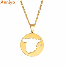 Anniyo, круглая испанская карта, подвеска, ожерелья из нержавеющей стали для женщин, мужчин, девочек, золотого цвета, шарм, испанские карты, ювелирные изделия, подарки#052721