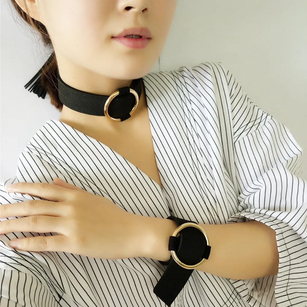 2016 Vintage Women Cool Punk Goth Choker Necklace Round Metal Collar