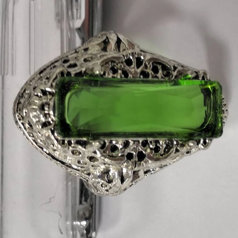 Vintage Green Stone Rings for Women Wedding Ring Gift Silver Ring Princess Luxury Jewelry Bague Femme Man Anillos Mujer O5J395