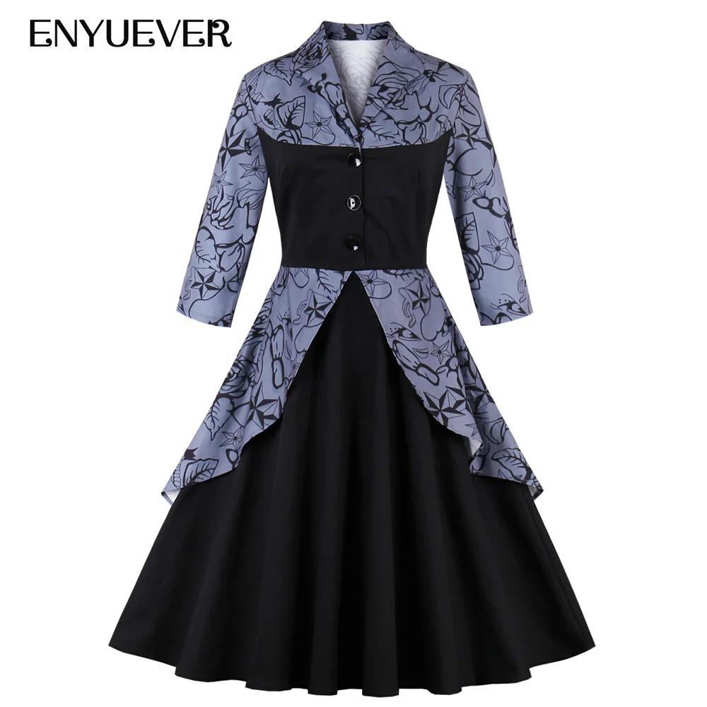 enyuever 50s style vintage dress plus size women autumn clothing rockabilly dress plus size